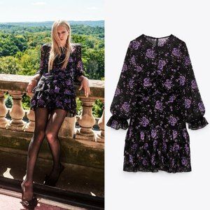 ZARA NWT Draped Printed Short Dress Multicolored S
